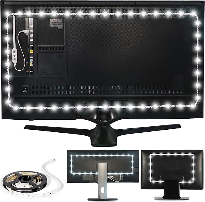 Luminoodle Bias Lighting, Backlight Kit for Monitors up to 24" - USB LED Light Strip - Computer Monitor Backlight - True White Adhesive Strip - White - Small (<24" TV)