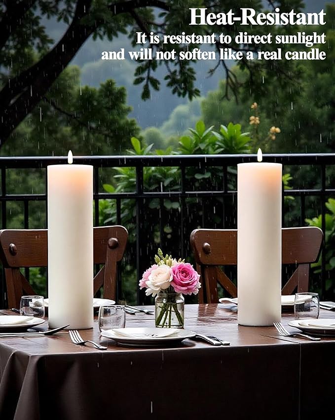 4"x8" Outdoor Waterproof Flameless Candles with Remote and Timers, LED Candles, Battery Operated Candles, Electric Fake Pillar Candles for Patio Porch, and Lanterns Decor (Ivory, Plastic)