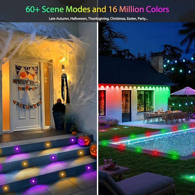 Sumaote LED Deck Lights Kit, 20 Pack 1.77" RGBW+IC Multicolor Dynamic Low Voltage Recessed Landscape Lights, IP67 Waterproof 12V Step Light Outdoor for Garden Yard Path Ground Stairs