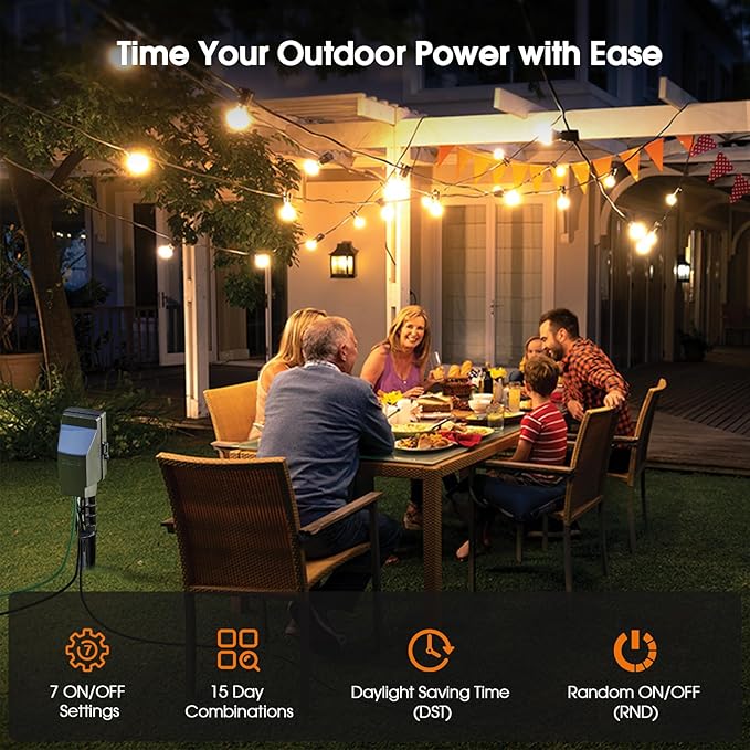 SURAIELEC Outdoor Power Stake, 7-Day Programmable Digital Timer, Power Strip Weatherproof, 6 Multi Plug Electrical Outlet Waterproof, 6 ft Extension Cord for Outside Light, Halloween Decoration