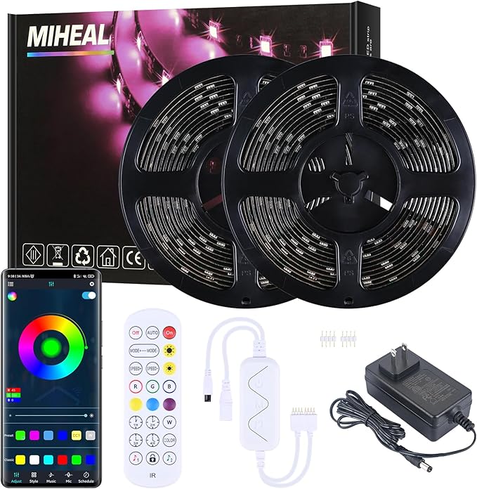 MIHEAL Led Strip Lights Kit 32.8 Ft (10m) 300leds Waterproof 5050 SMD RGB LED Flexible Lights with 44key ir Controller and Power Supply for Home,Kitchen,Trucks,Sitting Room and Bedroom Decoration.