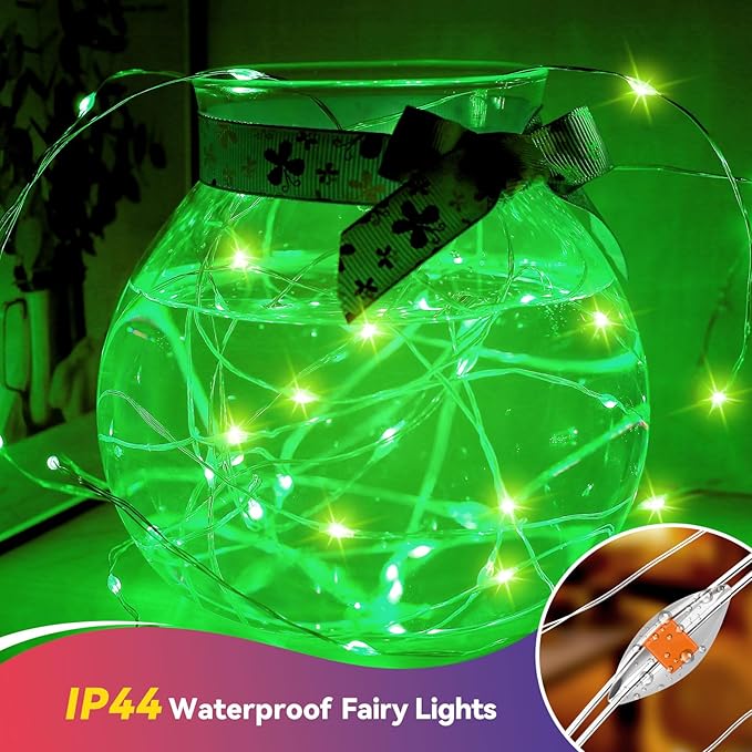 LitHome 4 Pack Green Fairy Lights Battery Operated, 20 FT 60 LED Twinkle Lights Battery Operated 2 Modes Indoor, Waterproof Christmas Lights for St Patrick’s Day Party Wreath Tree Garland Table Decor