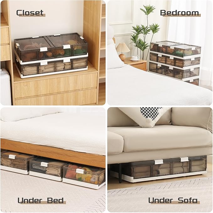 Under Bed Storage Containers with Wheels - Stackable, Foldable Plastic Storage Boxes with Lids for Clothes, Shoes, Blankets - Perfect for Bedroom Organization and Dorms