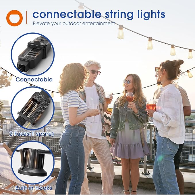 addlon 25FT LED Outdoor String Lights Waterproof Patio Lights with 9 Shatterproof ST38 Replaceable Bulbs(1 Spare), Dimmable Outside Hanging Light Connectable for Porch, Backyard, 2200K Warm Yellow