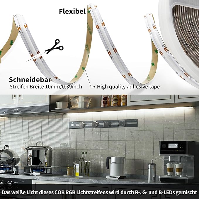 GIDEALED 32.8ft Smart ZigBee RGB COB LED Strip Light 24V Kit,Require ZigBee 3.0 Hub Bridge,Support Hub APP/Alexa Echo Plus Voice Control Flexible LED COB Light Strip Dimmable,Color Changing RGB FCOB