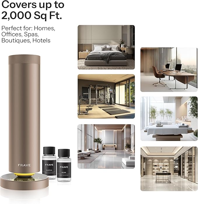 Tower Waterless Scent Diffuser & Oil Kit, 2000 Sqft Coverage, Hotel Diffuser with Bliss & Santal Aroma Oil for Large Room, Home Office, Hotel, Remote & App Control Cold Air Machine, Almond Cream