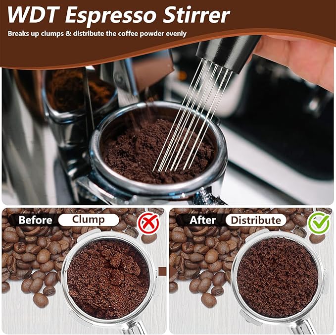 7 PCS Espresso Accessories,Espresso Tamper Tools,WDT Tool Espresso Machine Accessories Kit,Coffee Tamper with Wood Espresso Tamping Station,Distributor,Stirrer,Dosing Funnel,Brush,Puck Screen (58mm)