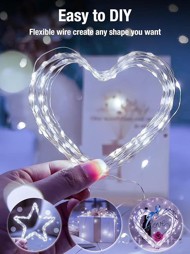 btfarm 4 Pack Fairy Lights Battery Operated with Timer, 16.4 FT 50 LED Silver Wire Twinkle String Lights 8 Modes Dimmable Waterproof for Indoor Christmas Bedroom Wedding Decorations, Cool White