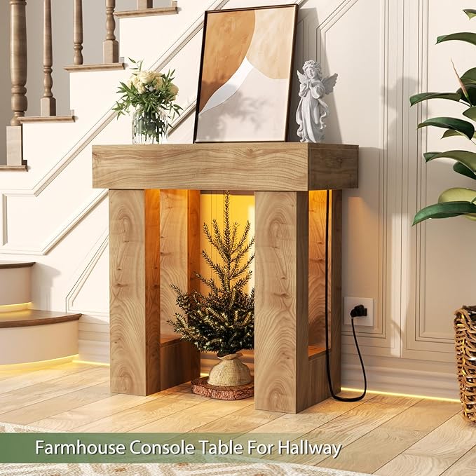 Unikito 32" Entryway Table with Socket and Sensor Light, Narrow Console Table with Storage Behind Couch, Farmhouse Entryway Table for Hallway, Behind the Couch, Living Room, Foyer
