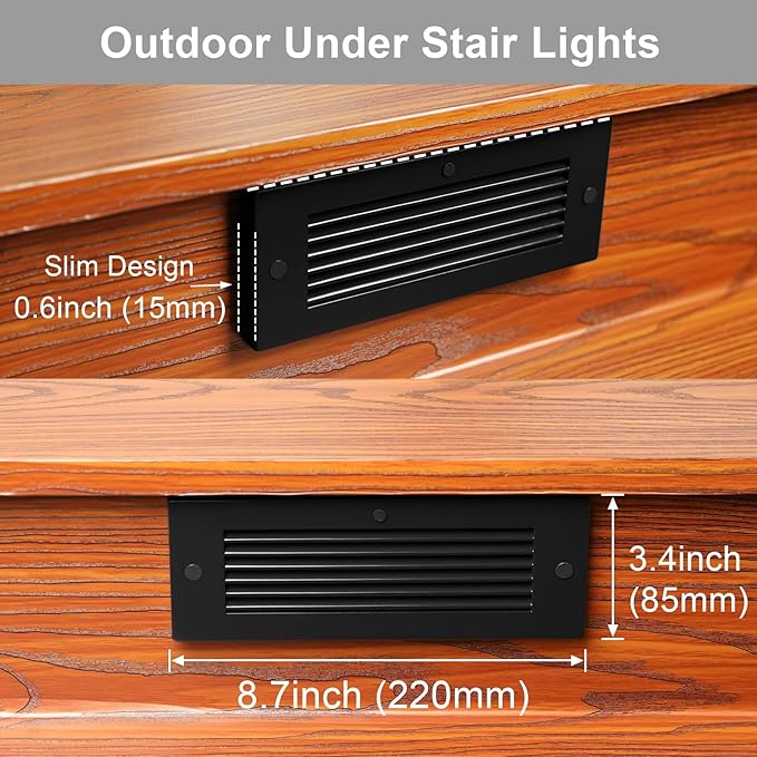 Low Voltage Step Lights, RGBCW, 5W, 8.7 Inch, Black, 12V LED RGB Color Changing for Wired Low Voltage Landscape Lighting of Outdoor Deck Stair Step Fence, Surface Mount, ETL, 6PK