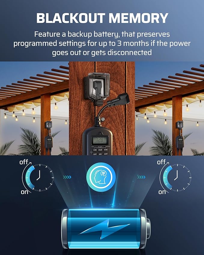 DEWENWILS Outdoor Timer Outlet Waterproof, Outdoor Digital Timer for Lights, Programmable with 2 Grounded Outlets, for Home and Garden, 15A, 1/2HP, Heavy Duty, ETL Listed