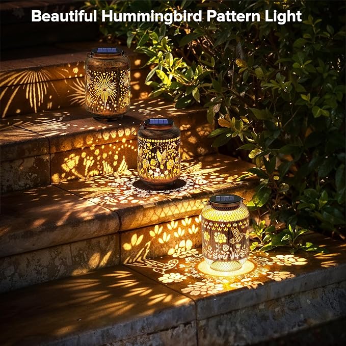 Solar Lanterns Outdoor Waterproof - Hummingbird Solar Lights for Garden, Hanging Metal Lantern Decor for Patio, Yard - Christmas Mothers Day Gifts for Women, Mom, Grandma (Hummingbird, 1)