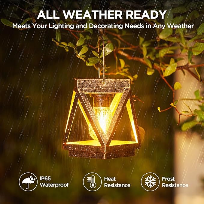 KOOPER Solar Lanterns Outdoor Waterproof, 4 Pack Upgraded Metal Hanging Solar Lights Outdoor Lantern Decorative, Bright Bronze Hanging Lanterns for Yard Patio Table Pathway Garden Decor