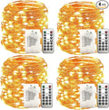 4 Pack 33Ft 100 Warm White Led Fairy Lights Battery Operated with Remote Control Timer Waterproof Silver Copper Wire Twinkle Lights