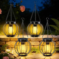 Outdoor Solar Lanterns, Waterproof Metal Hanging Lights with Warm White LED, Auto On/Off, Upgraded Brighter Decorative Lanterns for Garden Patio Yard Porch, Gifts for Women Mom, 4 Pack