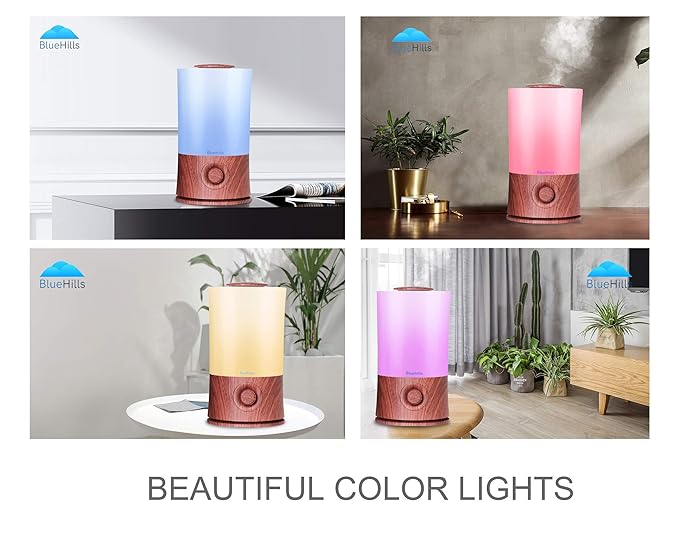 BlueHills Premium 2000 Ml and 3000 Ml Set of 2 Large Essential Oils Diffusers for Large Rooms Big Capacity Models Adjustable Cool Mist Great Gift – Value Pack of 2 Dark Wood Grain