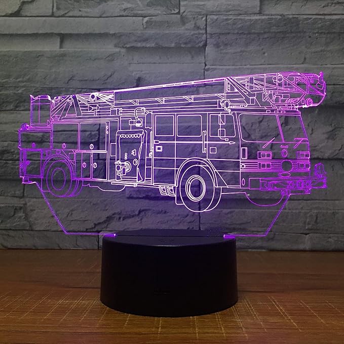 Creative 3D Fire Truck Night Light 16 Colors Changing USB Power Remote Control Touch Switch Decor Lamp Optical Illusion Lamp LED Table Desk Lamps