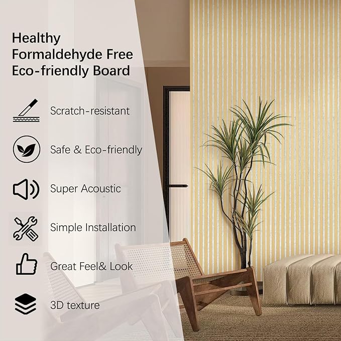 Wall Panels for Interior Wall Decor, 2-Pack Slat Wall Paneling, Oak Wood Veneer Acoustic Wall Panels - Wall Slats 12.6" W x 94.5