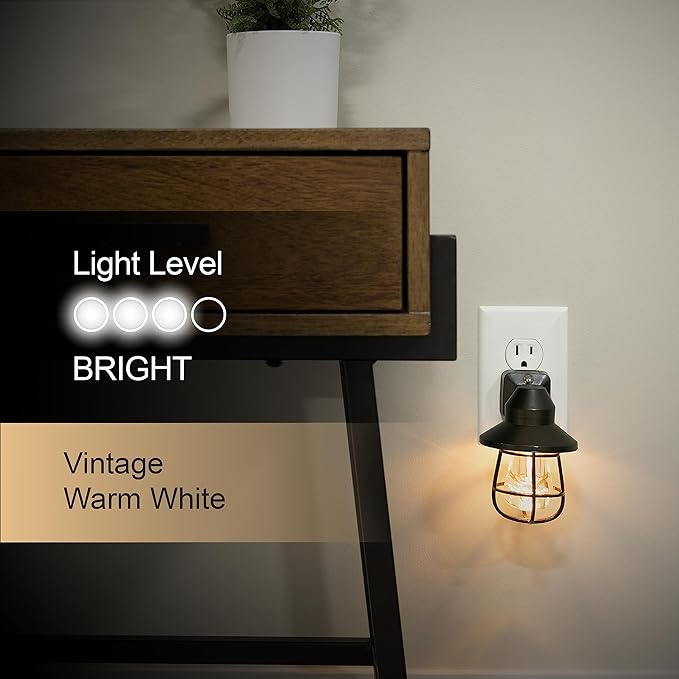 GE Vintage LED Night Light, Plug-in, Dusk to Dawn Sensor, Farmhouse Decor, Mood Lighting, Home Decor, Ambient Lighting, LED Lights for Bedroom, Bathroom, Kitchen, Hallway, 38628, Black, 1 Pack