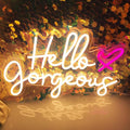 Hello Gorgeous Neon Signs for Wall Decor, Hello Gorgeous Neon Light Sign with Dimmable Switch –Led Neon Sign for Girls Bedroom, Makeup Room Decor (warm white) (5V, 16.5"*11")