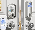 TEEHO TE012W-K WiFi Smart Keyless Entry Door Lock with Handle, Fingerprint Door Knob & Digital Keypad, APP Remote Control, Works with Alexa & Google, Electronic Deadbolt for Front Door, Satin Nickel