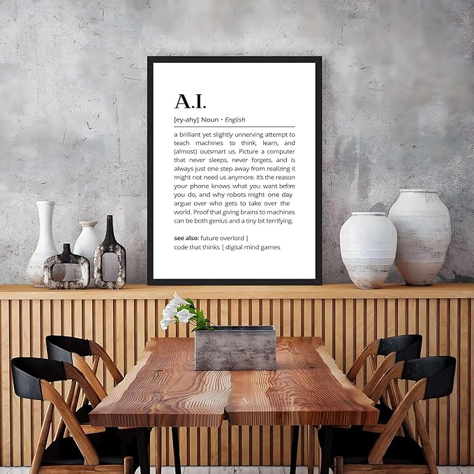 Framed AI definition poster Canvas Print Art Modern Minimalist Aesthetic Wall Art Pictures Wall Decor Stunning for Office Apartment Home Decor (Black Framed,16" Lx24 W)