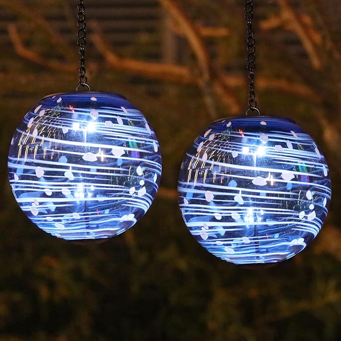 Solar Lanterns Outdoor Waterproof Hanging Outdoor Solar Lanterns Glaze Ball Outdoor Hanging Lights Waterproof Garden, Patio, Pathway & Yard Décor 2 Pack