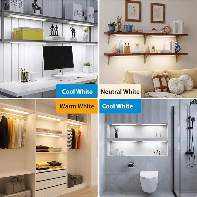 15.7 inch Motion Sensor Under Cabinet Light, 3 Color Temperature Dimmable Rechargeable Magnetic Closet Light Wireless Under Counter Light 5-Pack