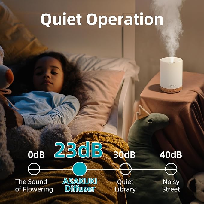 ASAKUKI Essential Oil Diffuser for Home, 300 ml Aromatherapy Diffuser with 6 Essential Oil Sets, Automatic Shut-Off, 7 LED Lights for Living Room, Kitchen, Bedroom, Hotel - Brown with Oils