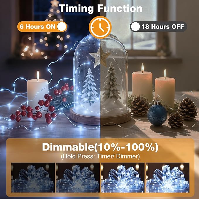 16FT 50 LED Fairy Lights Battery Operated with Timer, 8 Modes USB Mini Twinkle Light, Small String Lights for Christmas Tree Wreath Vase Bedroom DIY Wedding Party Decorations-Cold White