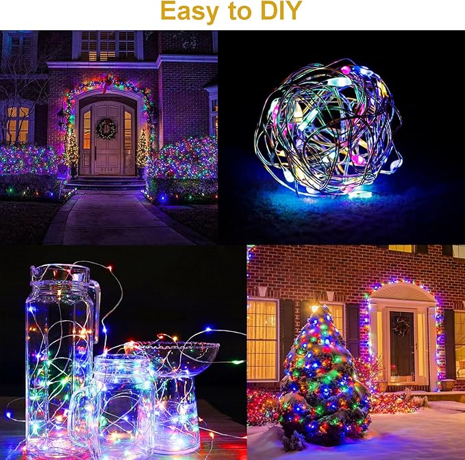 4 Pack Solar Fairy Lights 131.2Ft 400 LED, Twinkle Lights with 8 Modes, Waterproof Silver Wire String Lights for Garden Patio Party Weding Decorations (Multicolor)
