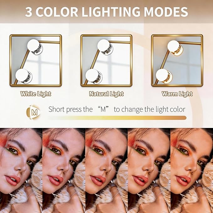 Makeup Vanity Mirror with Lights 13.77"x 11.81" LED Makeup Mirror Detachable 10X Magnification, Hollywood Make Up Mirror with Lighting, Smart Touch, Rechargeable,360° Rotation, (Gold)