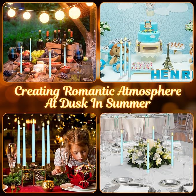 Macarrie 24 Packs Flameless Taper Candles Battery Operated Fake 11 Inch Long Candlelight LED Flameless Candlesticks Flickering Tapered for Spring Summer Wedding(Teal)