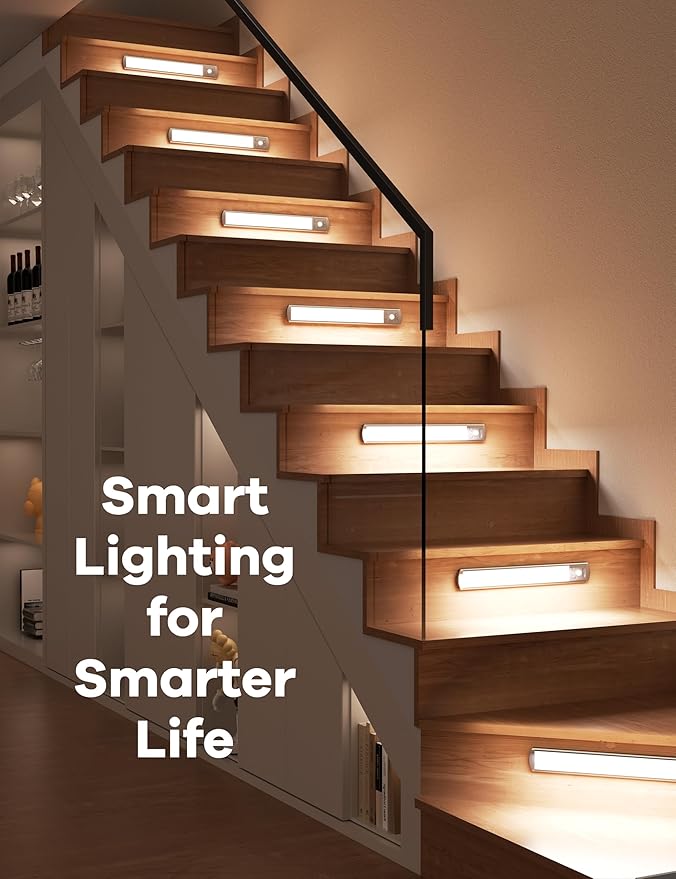 Joyzy 2 Pack Rechargeable Under Cabinet Lighting Battery Operated Closet Light,92 LED Motion Sensor Indoor, Dimmable Step Night Light Counter Lights, Wireless Sink Lighting Lamp Stove Hallway