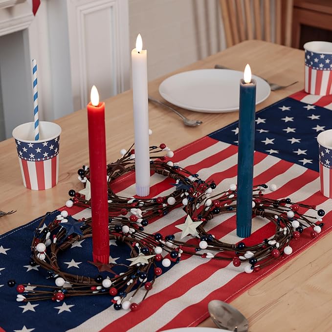 Patriotic Flameless Candles with Remote and Timer, Real Wax Red White and Blue Candles for 4th of July Decorations, Battery Operated Candles for Independence Day Celebrations, 3Pack