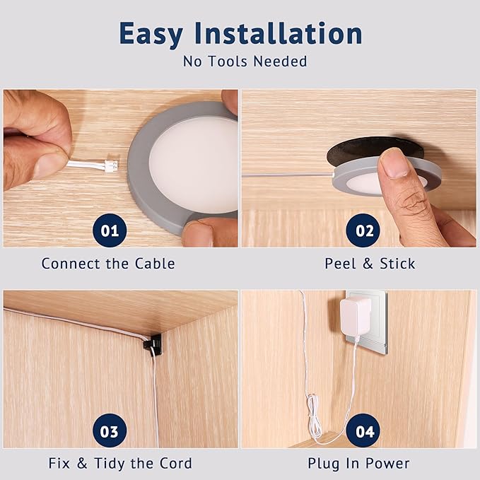 V4light Smart Under Cabinet Lights, Plug-in Puck Lighting with App, Voice & Motion Control, Dimmable 2700K–6500K, Compatible with Alexa & Google Home, Kitchen, Closet & Shelf Lighting(4 Pack)