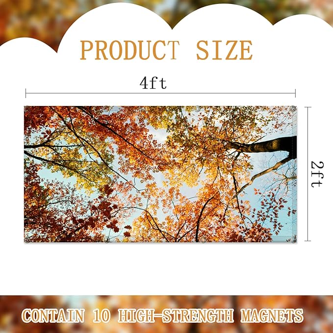 4 Pack Fluorescent Light Covers for Ceiling Lights -Magnetic Cloud Cover for Fluorescent Or LED Fixture 2ft x 4ft Classroom,Home,Office Decoration Filters Overhead Lighting-Autumn leaves