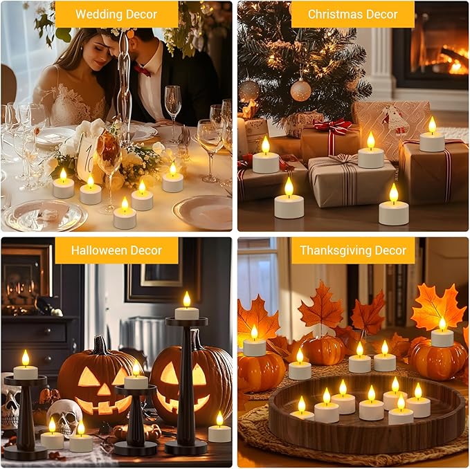 PChero 6 Pack Rechargeable Flameless Candles with Remote Timer & Charging Base, Battery Operated Tea Lights Candles -Realistic Flickering, LED Tealights for Home Wedding Halloween Fall Christmas Decor