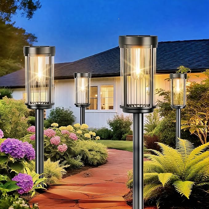EXCMARK 16 Pack Outdoor Solar Lights Waterproof for Yard Garden Walkway Pathway Lawn Decorative Contemporary Landscape Lighting. (Warm White Light, 16)