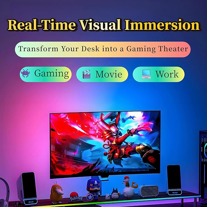 24 Inch Monitor Backlight - Reactive LED Strip for PC and Mac - Screen Color and Music Sync Gaming Lights - Software Control Ambient Lighting for Desktop Setup - USB Powered (24 inch)