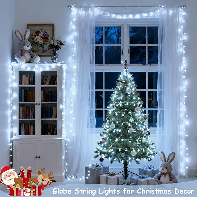 JMEXSUSS 100 LED White String Lights Indoor, Connectable Globe String Lights Plug in with Remote, 33 ft 8 Modes Christmas Fairy Light Outdoor for Bedroom Room Mirror Party Holiday Valentines Decor