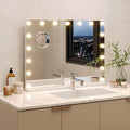 IDEALHOUSE Vanity Mirror with Lights, 32''x24'' Tabletop LED Makeup Mirror, 3 Color Lighting Modes, USB Charging Port Touch Control, Detachable 3X Magnification Mirror, Tabletop or Wall-Mounted