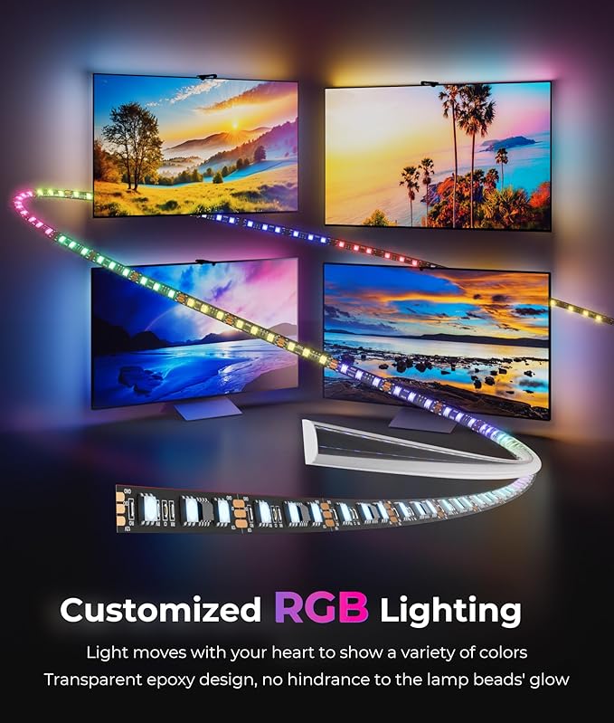 LED TV Backlight 11.5ft - TV Lights that Change with Screen for 55-65'' RGB LED Strip Lights Cuttable with Smart App Control Game & Music Sync Color Changing Light for Holiday Decor