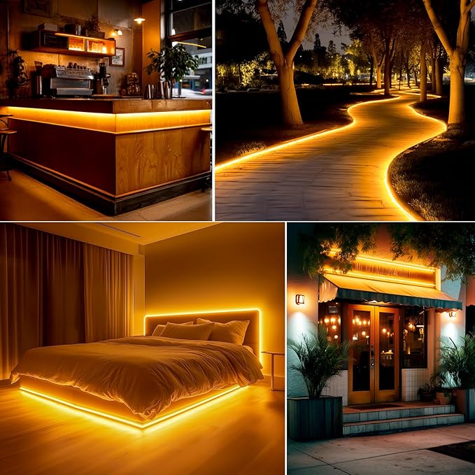 GZBtech Flexible LED Neon Rope Lights 16.4FT,AC 110-120V Waterproof Strip Light, 120LEDs/M Cuttable Connectable Neon Lighting for Indoor Outdoor Home Decor/Commercial Building Use-Amber 5M, ETL Listed