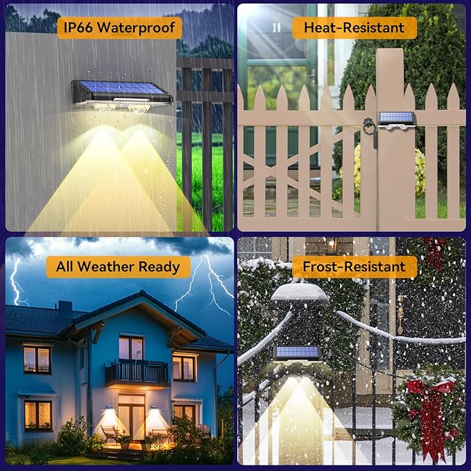 TECKNET Solar Fence Lights Outdoor 12 Pack, 3 Modes - Warm/Natural/Cool White, IP66 Waterproof Solar Lights for Fence with 2 High Brightness LED, Outside lighting Decor for Patio Wall Railing Backyard