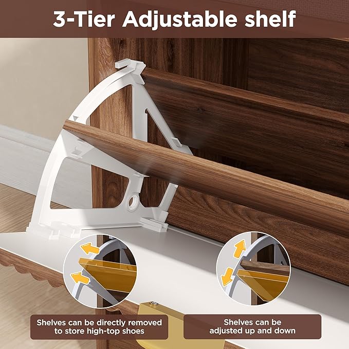 Maupvit Fluted Shoe Bench with 2 Flip-Drawers, 39.4" Narrow Entryway Bench with Shoe Storage and Seat Cushion, Adjustable Shelf, Walnut Hidden Shoe Rack Bench for Front Door Entrance, Hallway