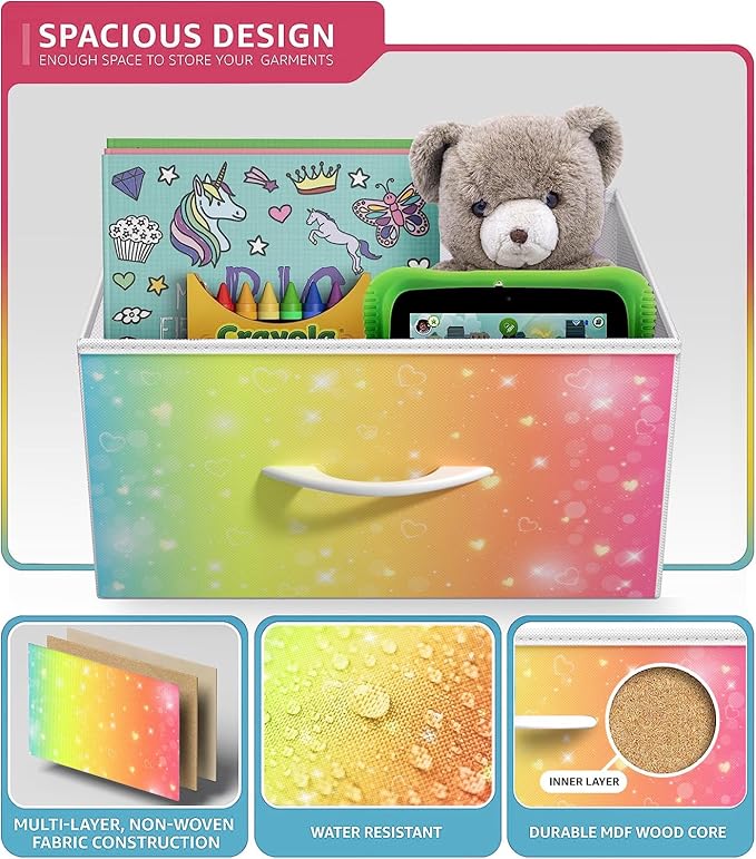 Sorbus Kids Dresser with 4 Drawers - Storage Chest Organizer Nightstand - Steel Frame, Wood Top, Tie-Dye Fabric Bins for Clothes - Wide Furniture for Bedroom, Hallway, Nursery, Closet, & Apartment