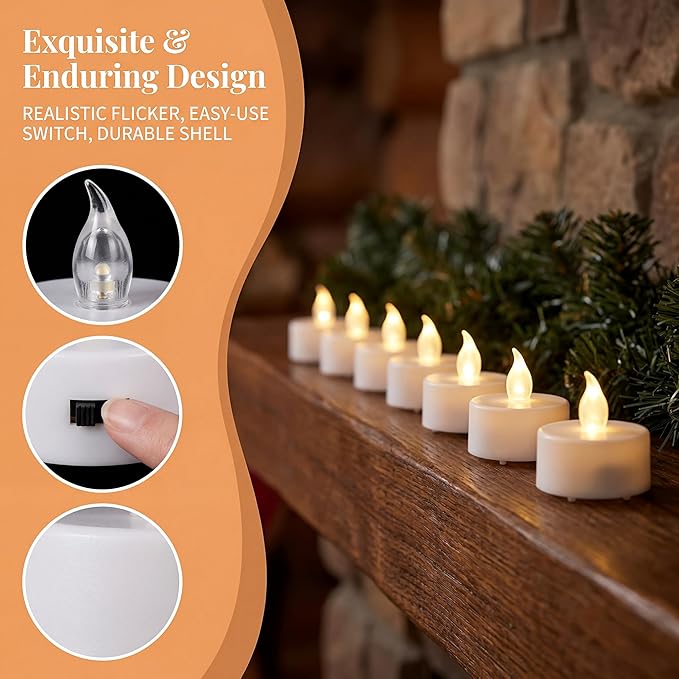 Tea Lights Flameless Battery Operated Candles-200Pack LED Flickering Votive Candle Long Lasting 200 Hours, Realistic and Bright for Seasonal Festive Celebrations Decoration (Warm White)