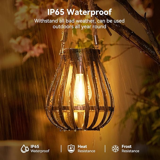 Solar Lanterns Outdoor Waterproof: Metal Hanging Lights for Outside with Rope for Garden, Yard, Patio, Porch, Balcony Decorations, Bright Hanging Solar Lantern Outdoor Decor Gifts for Women