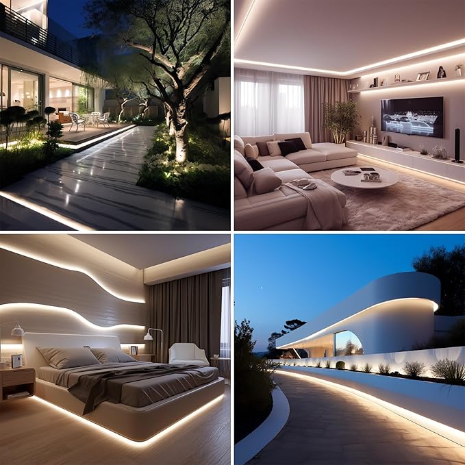 48V COB LED Strip Light Outdoor 65.6ft Kit, 4000K Natural White Outside Waterproof LED Tape Lights Cuttable 8W/M CRI 92 with Power Supply for Bedroom Ceiling Living Room House